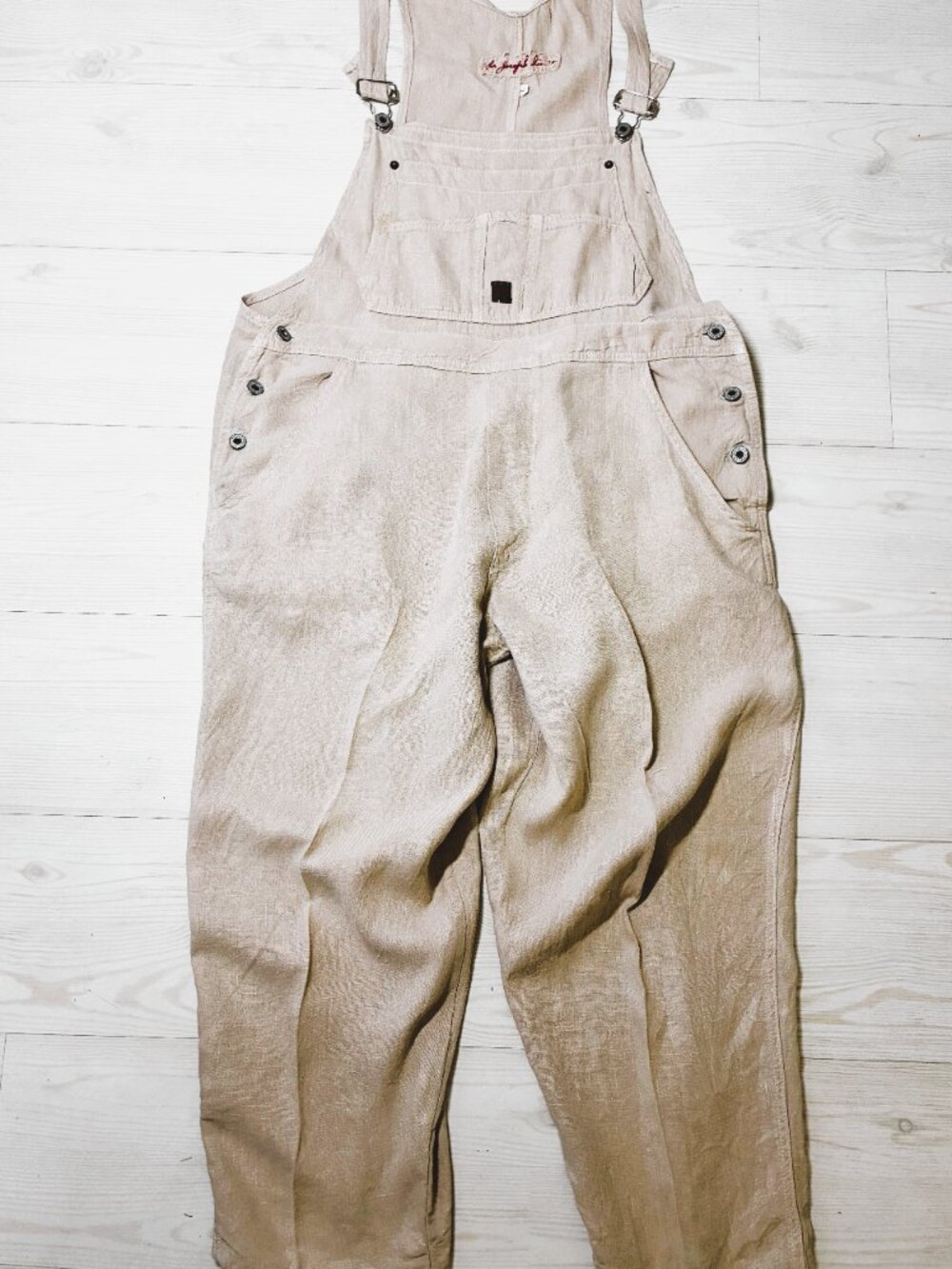 For Joseph Vintage 100% Linen Wide Leg Overalls Beige Cream Lagenlook Medium